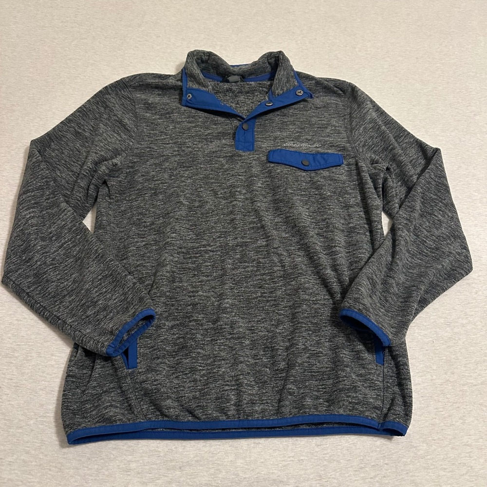 Eddie Bauer Mens Snap Neck Fleece Pullover Gray Blue Heathered EM31MK110‎ Medium